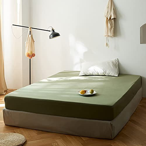 Michorinee Spannbettlaken 90x200cm 2er Pack Grün Olivgrün Boxspringbett Topper Superweiches Microfaser Bettlaken Einfarbig Spannbetttuch für Matratze bis 25 cm Hohe