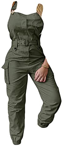 ORANDESIGNE Salopette Cargo da Donna Tute Cargo Casual Senza Maniche Pagliaccetto con Bretelle Pantaloni con Cintura e Tasca Pantaloni Eleganti a Matita Tuta Ampia A Verde XXL