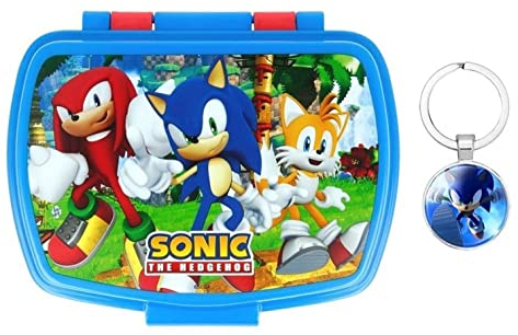 OM SUPPLIES Sonic The Hedgehog - Lonchera tipo sándwich para niños, escuela, incluye llavero Sonic (Sonic)
