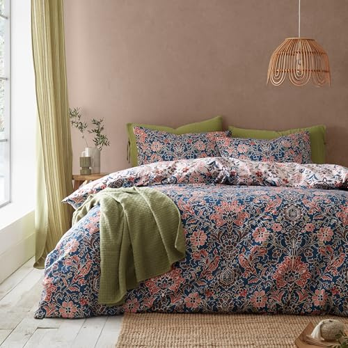 Pineapple Elephant Keera Floral Reversible Double Duvet Cover Set with Pillowcases Navy Blue