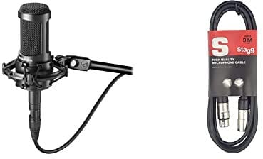 Audio-Technica AT-2050 Micro à condensateur & Stagg 3 m Câble Microphone XLR - XLR de Haute Qualité - Noir