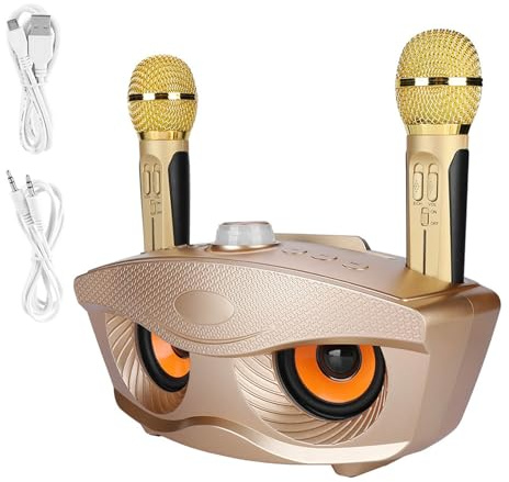 Pyle Speaker 2 Microphone, Bluetooth Speaker with Two Karaoke Microphone (Black) Home KTV Karaoke (Gold)