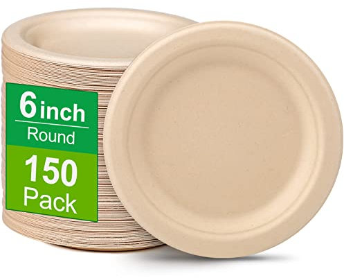 Greconv 150 Pack Bulk Paper Plates, Small Paper Plates 6 inch, 100% Compostable Plates Eco Friendly Disposable Plates, Brown Paper Plates for Dessert Cake Appetizer