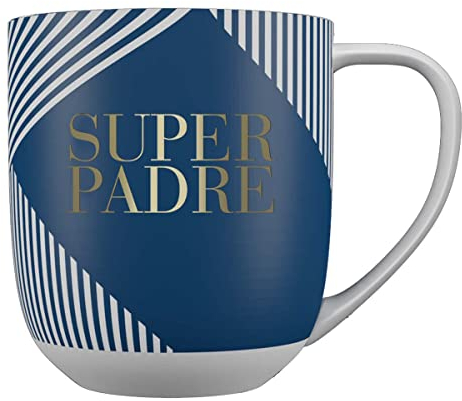 DRAEGER PARIS 1886 - Taza Cerámica 320 ml Mensaje Super Padre - Diseño Chic en Azul o Rosa, Acabado en Oro, Apta Lavavajillas - Regalo Original y Decorativo