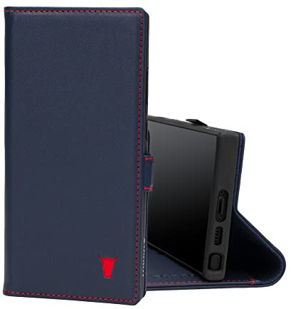 TORRO Case Compatible with Samsung Galaxy S23 Ultra 5G – Premium Leather Wallet Case with Kickstand and Card Slots (Navy Blue)