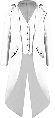 Yming Herren Vintage Frack Tuxedo Jacke Steampunk Retro Pailletten Gothic Frack Viktorianisch Anzug Mittelalter Geck Mantel Viktorianisch Mantel Rein Weiß XL
