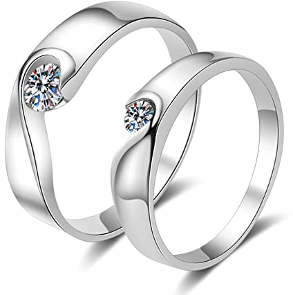 Ayoiow Trauringe Damen, Ehering Damen Silber 925 mit 0.1ct Moissanit Herz Rund Ring Größe 60 (19.1)