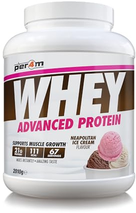 Per4m Whey Protein Powder | High Protein Shake for Muscle Growth & Recovery | Low Sugar Gym Supplement | Sports Nutrition Drink + Amino Acids (2010g, Neapolitan Ice Cream)