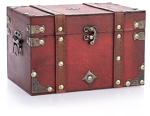 SUMNACON Vintage Wooden Storage Box Chest, Decorative Jewelry Trinket Box Treasure Chest Keepsakes Organizer Box, Antique Style Storage Organizer Container for Keepsakes Treasures Jewelry (Size M)