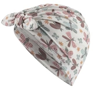 Sterntaler Knotenmütze Schmetterling - Babymütze aus Flammgarn-Jersey mit allover Print Schmetterlinge - Mädchen Turban Mütze - modische Beanie Baby und Kinder Mütze - Übergangsmütze, ecru, Größe 43