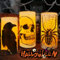 Frasheng Halloween LED Kerzen, 3er Set mit Totenkopf, Krähe, Spinne-Muster für Horror Gruselige Halloween Heimdekoration, Gelbes Licht Blinkt (15cm)