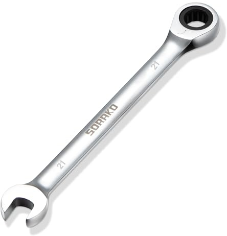 SORAKO 21mm Ratcheting Combination Wrench, Chrome Vanadium Steel Gear Wrench, Industrial Grade Cr-V Steel Gear Spanner, Household Garage Tools(Metric)