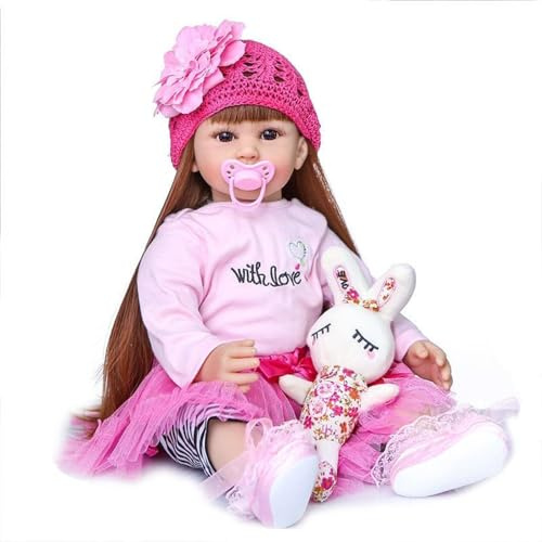 HEHUZY Lebensecht Reborn Puppe 23 Zoll 57 cm Babypuppe Wie Echtes Baby Silikon Baby Mädchen Mit Weicher Stoffkörper