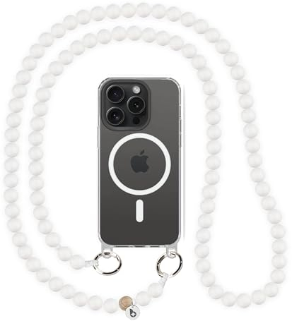 beadstars Perlen Handykette Universal zum Umhängen inkl. Patch und Geschenkbox, handgefertigt in Deutschland, bunte Holzperlen, versch. Längen kompatibel mit iPhone, Samsung (Snow, 140cm)
