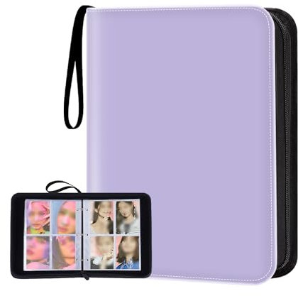 HESPLUS Kpop Photocard Binder mit 50 Pack 4-Pocket Kartenseiten, 400 Photocard Halter Buch mit Hüllen A5 Binder Photocard Album PU Leder Binder Cover für Sammelkarten, K-Pop Photocards, Lila