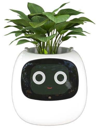 Pots de fleurs intelligents, pot de fleurs intelligent pour plantes d'intérieur, 49 expressions riches, 7 capteurs intelligents, puces AI, écran LCD, contrôle APP, jardinière intelligente pour la