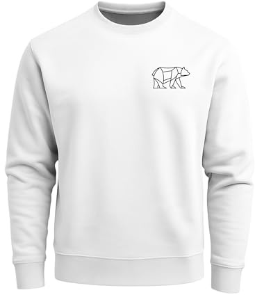 Neverless® Sweatshirt Herren Print Aufdruck Bär Polygon Design Wander Outdoor Rundhals-Pullover Fashion Streetwear Weiss XL