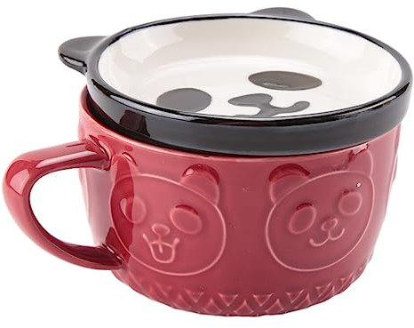 Nagoyuki Tasse à café Japonaise en céramique Shiba Inu Panda avec Couvercle Tasse de déjeuner pour Couple Tasse d' (Rouge)