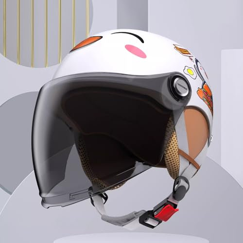 QJWMatic Motorrad-Kinderhelme Cartoon-niedliche Motorrad-Halbhelme Radfahren Fahrrad Sicherheits-Kopfbedeckung für Skateboard Kinder Jungen Mädchen im Alter von 3–16 Jahren A,45-55CM
