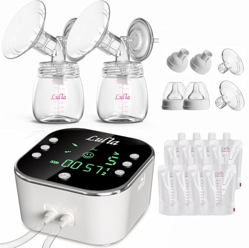 Lulia Hospital Level Electric Breast Pump, 4 Modes, 9 Levels, Strong Suction Power, Imitation Baby Feeding, Double Electric Breast Pump, Independent Left and Right Control, 4000 mAh Large Battery
