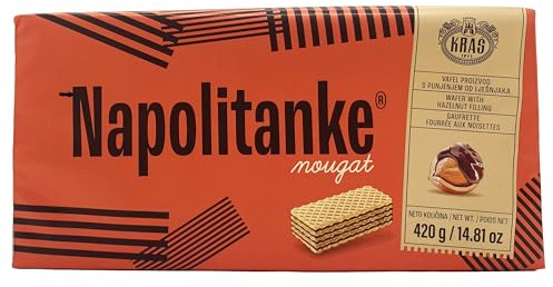 NAPOLITANKE KRAS Wafers Premium - Biscotti Wafers Premium con Deliziose Ripieni di Latte, Crema al Cioccolato, Nocciola, Limone e Arancia - Diverse Taglie (420 G HAZELNUT, 8 PCS)