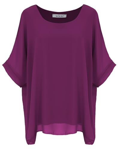 Van Der Rich ® - Camicia in Chiffon Foderato all'Interno - Dnna (Viola, M-L)