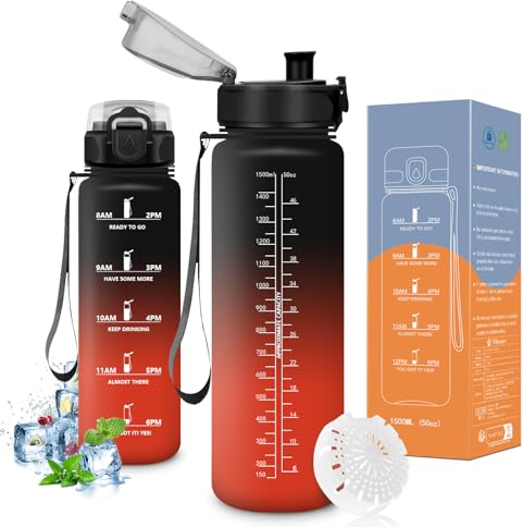 Vikaster Botella agua, Botella 1500ml, sin BPA, Botella de agua repetida, para Deporte, Gimnasio, Running, Niños, Bicicleta