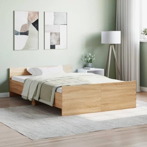 THOYTOUI Bettgestell, Betten Bettsystem Bett Bettrahmen Geeignet für Mehrbettzimmer Schlafzimmer Hotel Gästezimmer mit Kopf- und Fußteil Sonoma-Eiche 120x200 cm