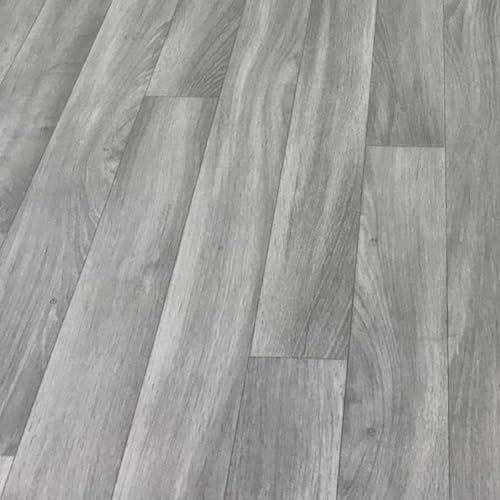 FloorPro Modern Grey Oak Vinyl Lino Flooring, Wood Effect, Anti-Slip, For Bathroom/Kitchen (Grey Oak Vinyl, 6metres x 4metres (19ft 8 x 13ft 1))