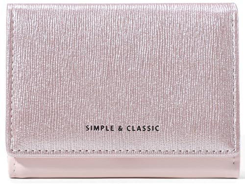 Sminra Petit Portefeuille Fin à Trois Volets en Cuir nacré et pailleté avec Porte-Monnaie et Porte-Cartes pour Filles, Rose élégant., Paillettes Tendance