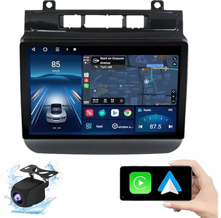 Android 14 Radio Coche para VW Touareg 2012-2015 9 Pulgadas Android Radio de Coche 2 DIN con Carplay Inalámbrico/Android Auto Bluetooth/GPS Navi/FM Radio/WiFi/USB/SWC(P6(8G+128G))