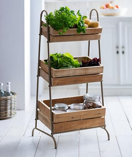 Dekoleidenschaft Kistenregal Rustikal mit Kisten aus recyceltem Holz, Küchenregal, Obstregal, Gemüseregal, Standregal