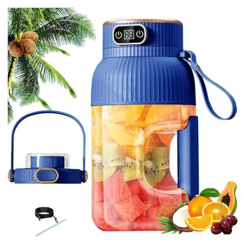 Multifunctional Portable Juicer Cup With Digital Display,Large Capacity Portable Blender USB Rechargeable,for Shakes and Smoothies, Fruits and Veggies(Blue)
