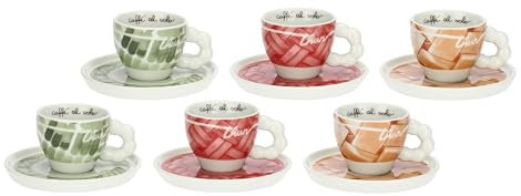 THUN, Set 6 Tazzine Espresso in Porcellana, Linea AbbracciAMI, Set da Collezione, Tazzine per Caffè, Idea Regalo per Natale, Tazzina 85 ml, Ø 6.70 cm, 5.2 cm h, piattino Ø 12 cm