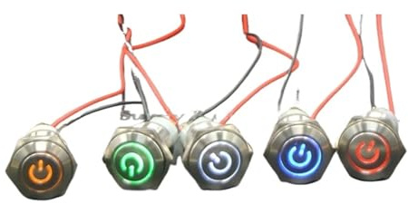 16mm Momentary 6/12/24/110/220V Silver stainless Metal Push Button Switch LED power mark 1NO 1NC red blue green(Yellow,220V)