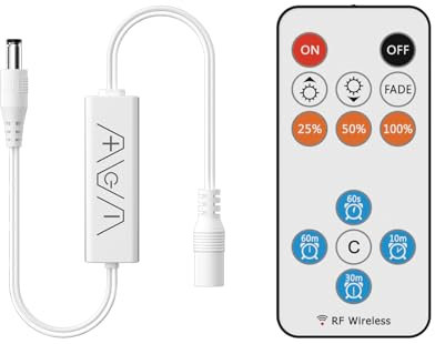 PAUTIX Dimmer Remoto RF per Strisce Luminose LED Monocolore, Telecomando Wireless a 13 Pulsanti e Controller in Linea DC 12-24 V per Strisce Luminose LED 3528/2835/5050/COB, Funzione Timer