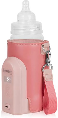 LIONELO Thermup Go Evo Chauffe-Biberon Portable, Maintient les Liquides au Chaud, 5 Températures de Fonctionnement de 38 à 50 o C Chargement USB-C, jusqu'à 9 h de Fonctionnement Affichage LCD (Pink)