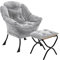 Youtanic Lazy Chair mit klappbarem Ottomane, Akzentstuhl, Plüsch, gepolstert mit Metallstruktur und rutschfesten Pads, Sofasessel mit Fußstütze und seitlicher Aufbewahrungstasche für Schlafsaal,