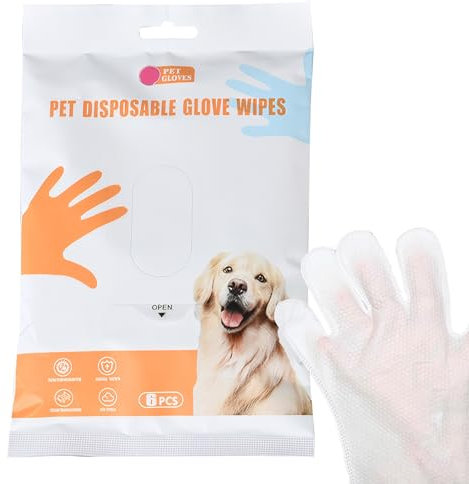 MADGININE 6 Pcs Dog Wipes Pet Glove Wipes Dog Deodorising Pet Gloves High Water Content,Effectively Cleans Dirt,Suitable for Daily Care and Travel