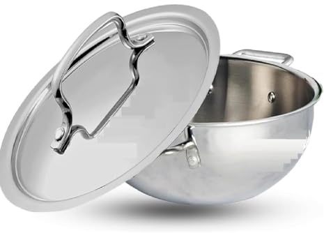 Nobel Stainless Steel Deep Kadhai with Lid, Triply Construction, Induction Compatible, Silver (24 cm - Extra Deep Wok- Kadai)