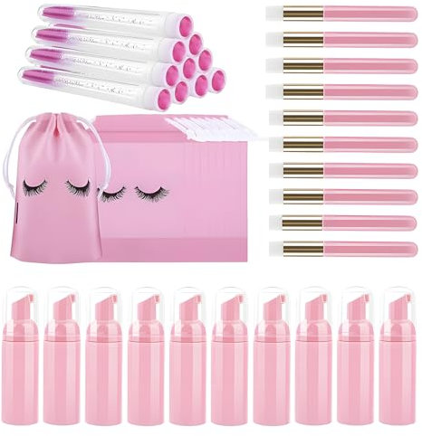 Lash Shampoo Bottle Brushes Set - 40 PCS Lash Cleaning Kit, Press Foaming Bottles+ Brush Tubes+Cleaning Brushes+Storage Bags, Eyelash Aftercare Kit for Eyelashes Extension Clients, Women, Girls