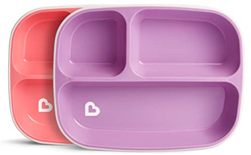 Munchkin Splash 2 Piece Toddler Divided Plate Dining Set| Baby Feeding Set with 2 Baby Plates| Weaning Set with Dishes| 6+ Months, BPA Free - Pink/Purple