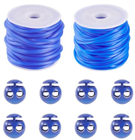 PandaHall 15m Hollow Pipe Rubber Cord with Plastic Cord Locks 2mm 3mm Stitch Holder Tube Cords Blue Knitting Barber Cords for Jewelry Making DIY Crafts
