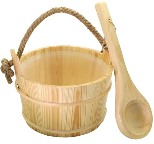 Set de Barril de Sauna de Madera | Accesorios de baño para Sauna | Cedarwood Bucket con cucharón | Bucket de Sauna de Madera Cedar | Sauna Bucket | Cubo y Cuchara de Sauna de Madera, Accesorio de SPA