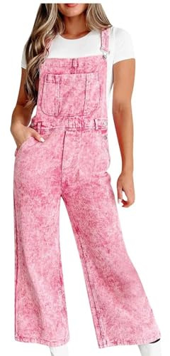 overall damen xs, Latzhose Damen Gartenarbeit Wide Leg Arbeitslatzhose Damen-Latzhose Lang mit Taschen Lässige Jumpsuit Elegant Arbeitsoverall Jeanshose Loose Overalls Oversize Baggy Jeans, XL, Rosa