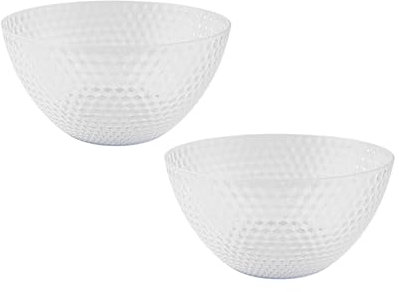 Cambridge Fete Set of 2 Plastic Serving Bowls – Large Reusable Salad Bowls, Clear Diamond Effect BPA-Free Plastic, Lightweight, Picnics, Camping, BBQ, Party, Outdoor/Indoor, Hot Tubs/Pools, 2 Pack