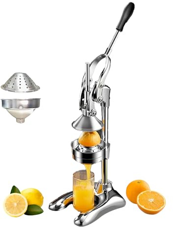 KAJILE Exprimidor Manual Frutas,Prensa Palanca,Desmontable,Blanco Plateado