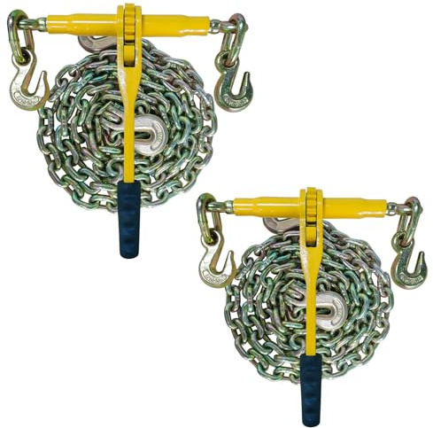 KGLHJDY Kit de chaînes et de tendeurs 5/16 po - 3/8 po, chaînes G80, tendeurs de Charge à cliquet Robustes, tendeurs d'arrimage SE pour Le Transport et Le remorquage, Lot de 2