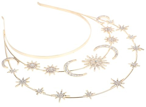 Goldenes Sternen Mond Kronen Stirnband aus Metall mit Dreistufiger Form