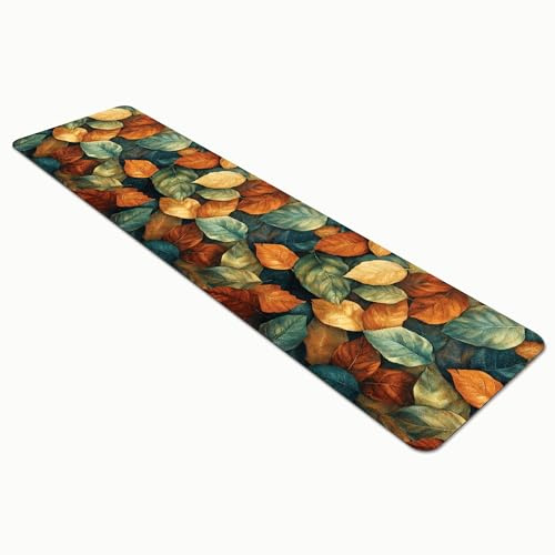 Comart - Tappeto Cucina Austin - Impermeabile - Antiscivolo - Antimacchia - Lavabile in Lavatrice - Passatoia in Poliestere - per Corridoio e Cucina - Made in Italy - Foglie Autunno - 50x270 cm